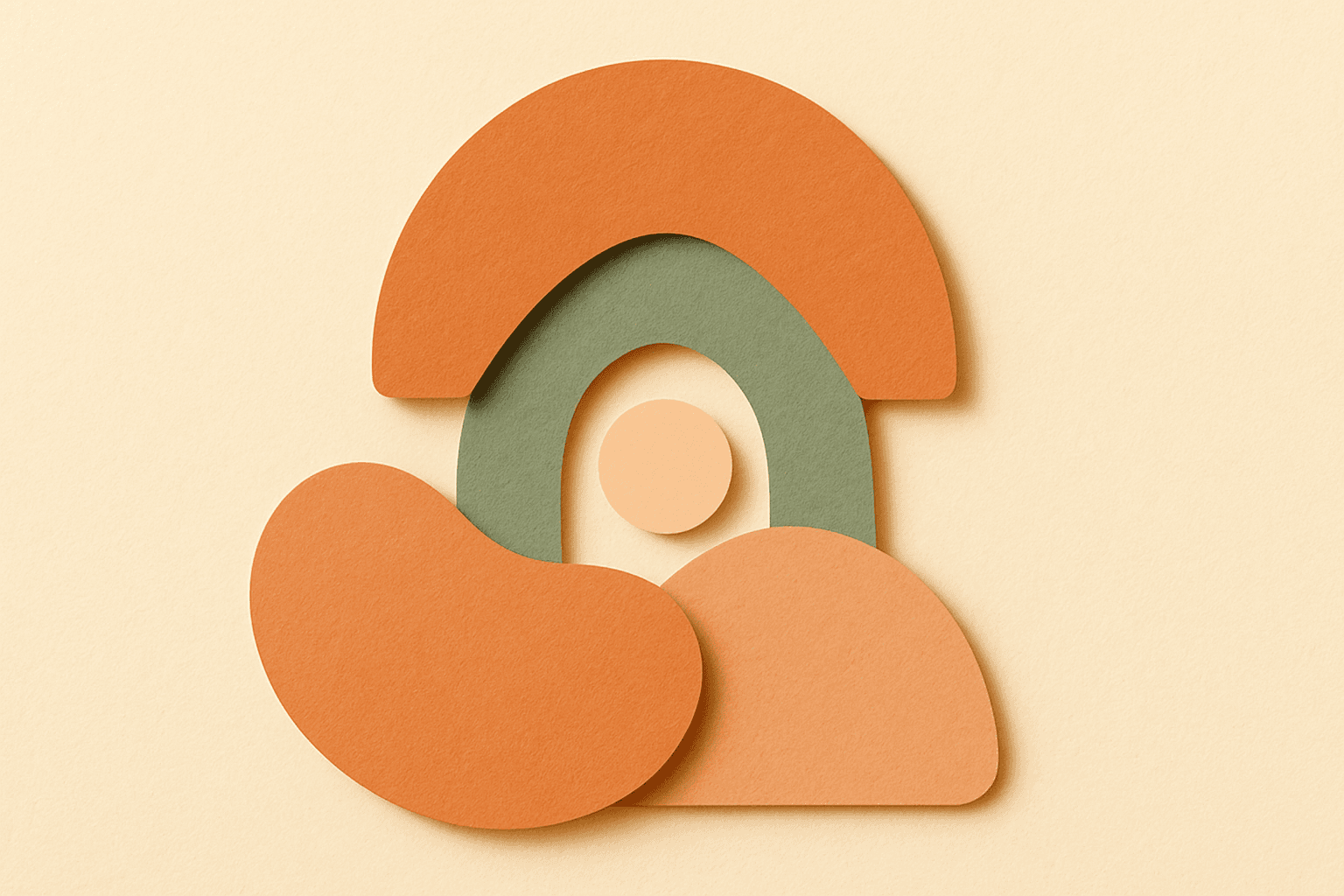 Warm paper-cut illustration of overlapping shapes representing community and shared protection